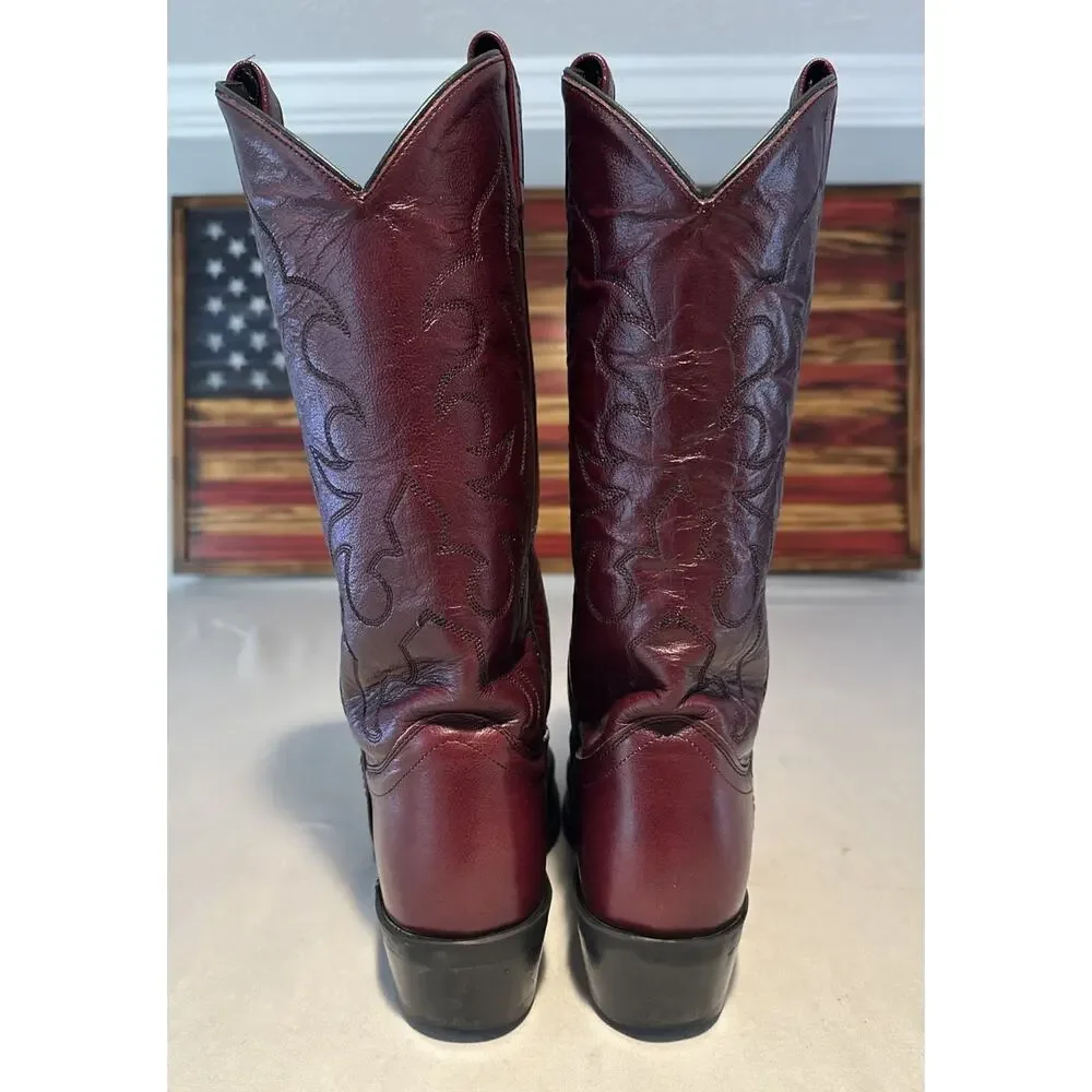 Old West Mens Black Cherry Leather Boots Western Cowboy TBM3013 Size 9.5 D